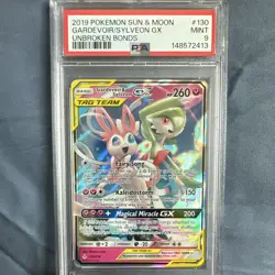 Pokemon TCG 2019 SM Unbroken Bonds Gardevoir & Sylveon GX 130/214 PSA 9 EN - Image 1