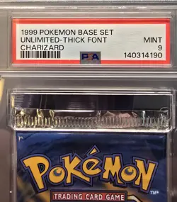 1999 Pokemon Base Set Unlimited Thick Font Booster Pack w/ Charizard Art - PSA 9 - Image 3
