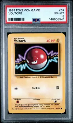 1999 POKEMON BASE SET UNLIMITED #67 VOLTORB PSA 8 - Image 1