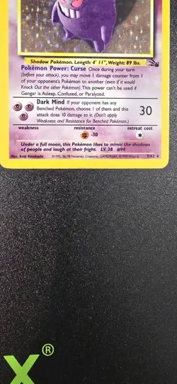 Wizards of the Coast Gengar 5/62 Fossil Holo Rare 80 HP Stage 2 Pokemon TCG - Image 2
