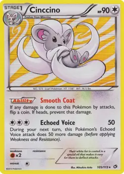 1x Cinccino - 105/113 - Holo Rare Heavily Played Pokemon BW - Legendary Treasure - Image 1