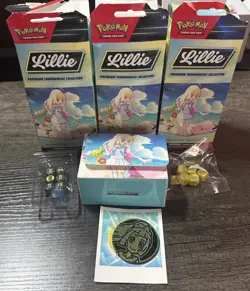 Pokemon Lillie's Premium Tournament Collection Deck Box & Sleeves etc lot of 3 - Image 1