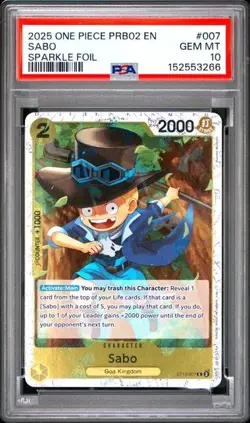 2025 One Piece PRB02 EN Sabo PSA 10 GEM Sparkle Foil #007 - Image 1