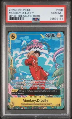 2024 ONE PIECE OP08-TWO LEGENDS TREASURE RARE #109 MONKEY D. LUFFY PSA 10 - Image 1