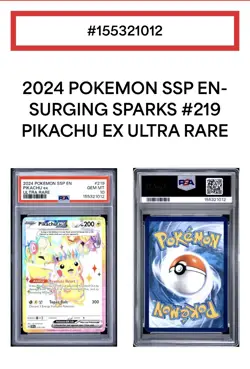 2024 POKEMON SSP EN-SURGING SPARKS ULTRA RARE #219 PIKACHU EX PSA 10 - Image 1