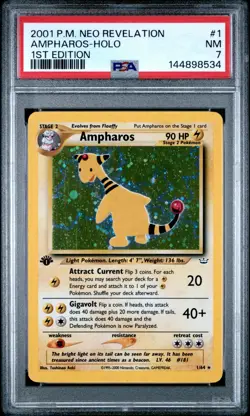 Pokemon 1st Edition Ampharos 01/64 - PSA 7 NM - Neo Revelation Holo - Image 1