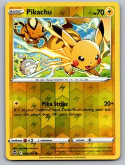 Pikachu 049/195 Common Silver Tempest Pokemon Reverse Holo Near Mint - Image 1