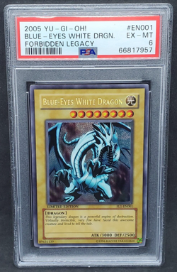 Yugioh PSA 6 EX-MT Blue-Eyes White Dragon FL1-EN001 Secret Rare Forbidden Legacy - Image 1