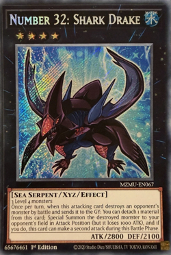 MZMU-EN067 Number 32: Shark Drake Chibi Art Secret Rare 1st Ed YuGiOh - Image 1