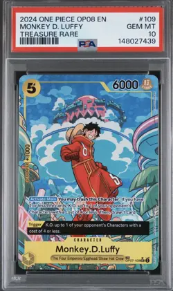 2024 ONE PIECE OP08-TWO LEGENDS TREASURE RARE (TR) #109 MONKEY D. LUFFY PSA 10 - Image 1