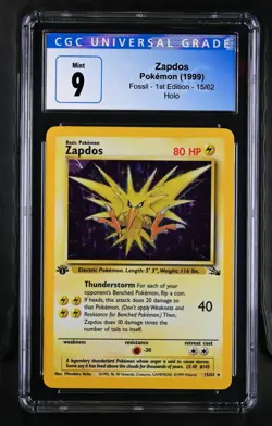 Zapdos 15/62 Fossil 1st Edition Holo Rare 1999 WOTC CGC 9 Mint - Image 1