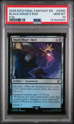 2025 MTG FINAL FANTASY FOIL #0090 BLACK MAGE'S ROD PSA 10 - Image 1
