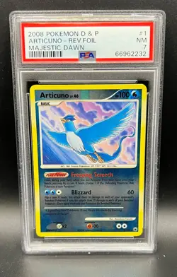 Pokemon PSA 7 NM Articuno 1/100 D&P Majestic Dawn Reverse Holofoil 2008 S#2232 - Image 1