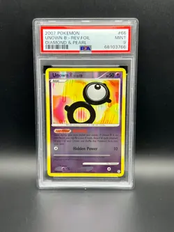 Pokemon PSA 9 MINT Unown (B) 66/130 Diamond & Pearl Reverse Holo 2007 S#3766 - Image 1
