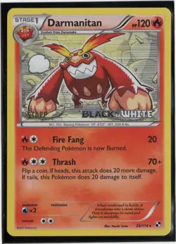 Pokemon Darmanitan 25/114 Black & White Prerelease STAFF Promo Holofoil MP - Image 1