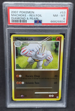 Pokemon PSA 8 NM-MT Machoke 53/130 Diamond & Pearl Reverse Holofoil 2007 S#6804 - Image 1