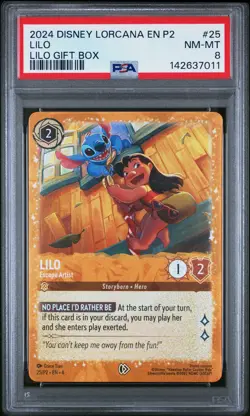 2024 DISNEY LORCANA EN P2-PROMO LILO GIFT BOX #25 LILO - ESCAPE ARTIST PSA 8 - Image 1