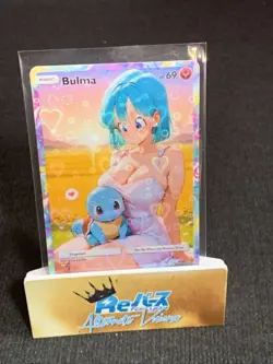 Bulma Custom Fan Art Pokemon Style Heart Foil Waifu Card Dragon Ball - Image 1