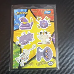 1999 Topps Pokemon Movie Meowth Team Rocket Puzzle Sticker Card Blue Logo - Image 1