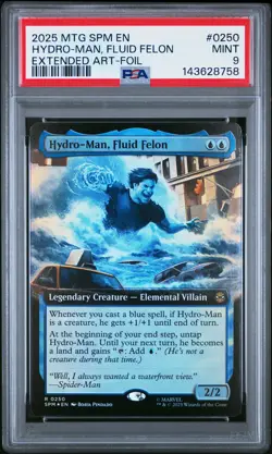 2025 MTG MARVEL'S SPIDER-MAN EXTENDED ART-FOIL HYDRO-MAN, FLUID FELON PSA 9 - Image 1