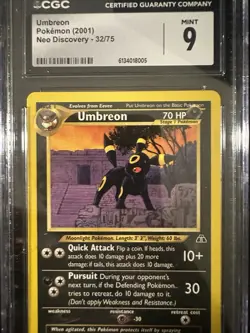 Pokemon TCG CGC 9 MINT Umbreon 32/75 Neo Discovery Unlimited Rare WOTC - Image 1
