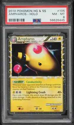 Pokemon TCG HeartGold & SoulSilver Ampharos Prime 105/123 Holo PSA Graded 8 2010 - Image 1