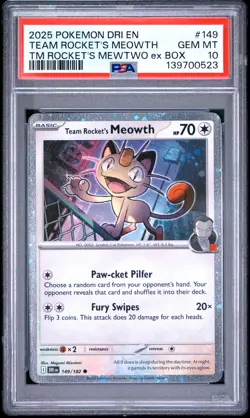PSA 10 - Team Rocket's Meowth Cosmos Holo 149/182 Mewtwo ex Box x523 - Pokemon - Image 1