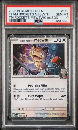 2025 Pokemon Team Rocket's Meowth Mewtwo EX Box 149/182 PSA 10 - Image 1