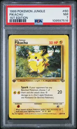 [PSA 7] 1999 POKEMON JUNGLE 1ST EDITION #60 PIKACHU ⚡FREE SHIPPING ⚡ 60/64 - Image 1
