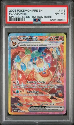 2025 Pokemon Pre EN-Prismatic Evolutions Flareon EX #146 Special Ilus Rare PSA 8 - Image 1