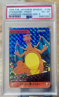 1999 Charizard Pocket Monsters Bandi Carddass Vending Series 5 Prism PSA 6 # 186 - Image 1
