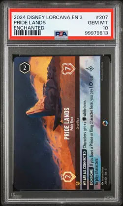 2024 DISNEY LORCANA EN 3-INTO THE INKLANDS #207 PRIDE LANDS - PRIDE ROCK PSA 10 - Image 1