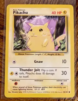 1999 POKEMON BASE SET PIKACHU CARD 58/102 BASIC 40 HP - Image 1
