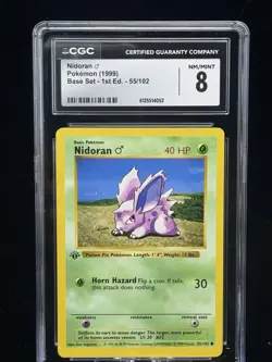 Nidoran #55 1st Edition Base Set 1999 Pokemon Game CGC 8 🍃 - Image 1