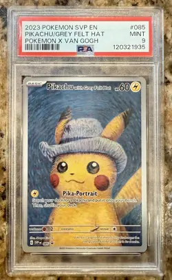 PSA 9 Pikachu Grey Felt Hat 2023 SVP #085 Van Gogh Promo Pokemon Card Mint - Image 1