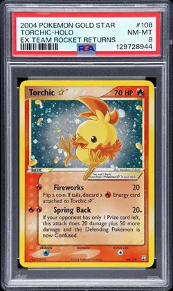 2004 POKEMON EX TEAM ROCKET RETURNS GOLD STAR #108 TORCHIC-HOLO PSA 8 - Image 1