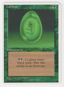 Miscut Lifeforce MP 4th Edition 1995 MTG Magic Error Misprint Alpha Cut Corners! - Image 1