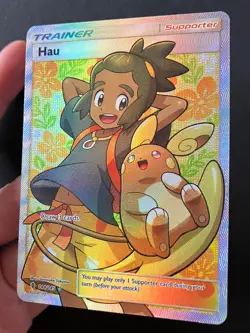 Hau 144/145 Guardians Rising SM FULL ART Trainer ULTRA RARE HOLO Pokemon Card NM - Image 3