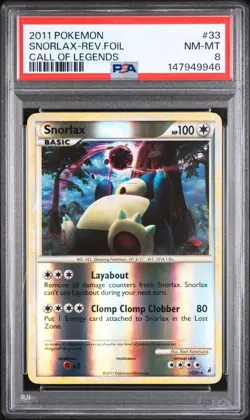 2011 POKEMON CALL OF LEGENDS #33 SNORLAX-REVERSE FOIL PSA 8 NM-MT - Image 1