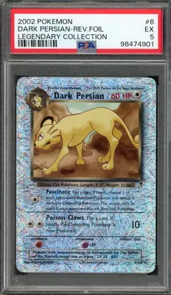 DARK PERSIAN 2002 Pokemon Legendary Collection Reverse Holo #6 Graded PSA 5 EX - Image 1