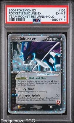 2004 Pokemon Team Rocket Returns Rocket's Suicune EX Holo 105/109 PSA 6 - Image 1