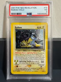 Raikou 13/64 Neo Revelation Holo 2001 Pokemon PSA 3 - Image 1