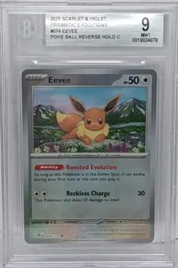 2025 Pokemon Prismatic Evolutions Eevee Reverse Holo Poke Ball #074/131 BGS 9 - Image 1