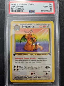 Pokemon PSA 10 1st Edition Fossil Dragonite Non-Holo Rare 19/62 GEM MINT - Image 1