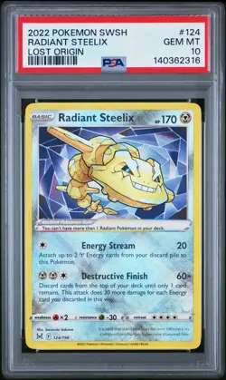 PSA 10 Radiant Steelix Holo Rare LOST ORIGIN 124/196 Graded Pokemon Card - Image 1