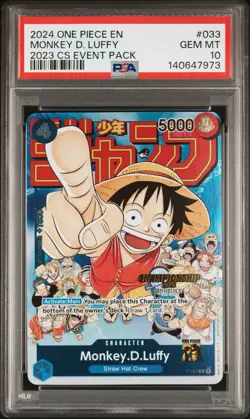 2024 One Piece P-033 EN Monkey D Luffy 2023 CS Event Pack PSA 10 GEM MINT - Image 1