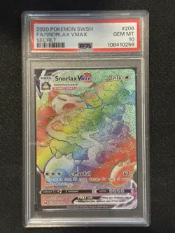 Pokemon TCG Snorlax VMAX Holo Secret Rare Card Sword & Shield 206/202 PSA 10 Gem - Image 1