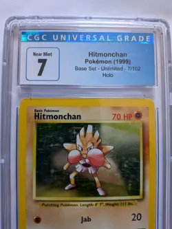 Hitmonchan CGC 7 Near Mint Base Set Unlimited Holo Rare 7/102 Pokemon TCG 1999 - Image 2