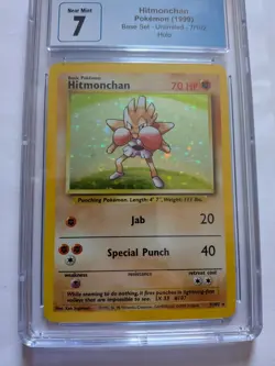 Hitmonchan CGC 7 Near Mint Base Set Unlimited Holo Rare 7/102 Pokemon TCG 1999 - Image 3