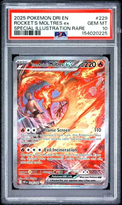 2025 Pokemon DRI EN Rocket's Moltres EX Special Illustration Rare 229 PSA 10 GEM - Image 1